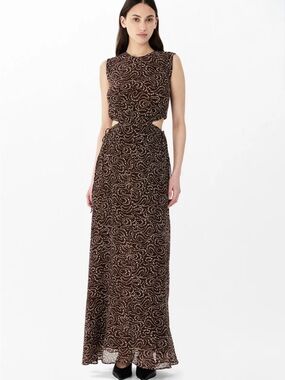 Rag & Bone Brianna Sleeveless Brown Patterned Cutout Maxi Dress Size 0